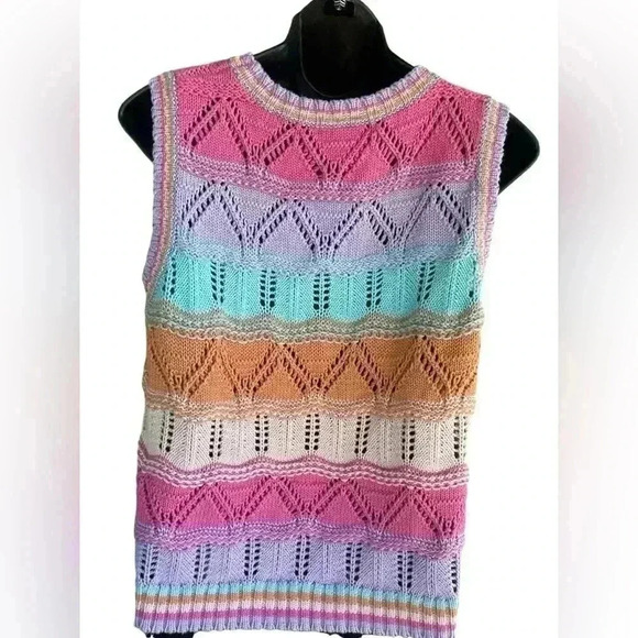 Cotton Emporium women’s  Stripe Pointelle Vest multicolor sz XL pre-loved - Picture 6 of 7